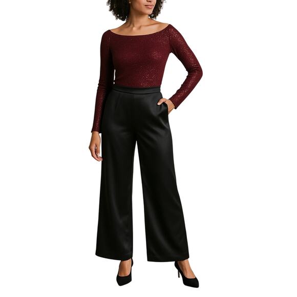 23rd & Bark Black Satin Wide Leg Pants Women’s Size 14 - Picture 1 of 5